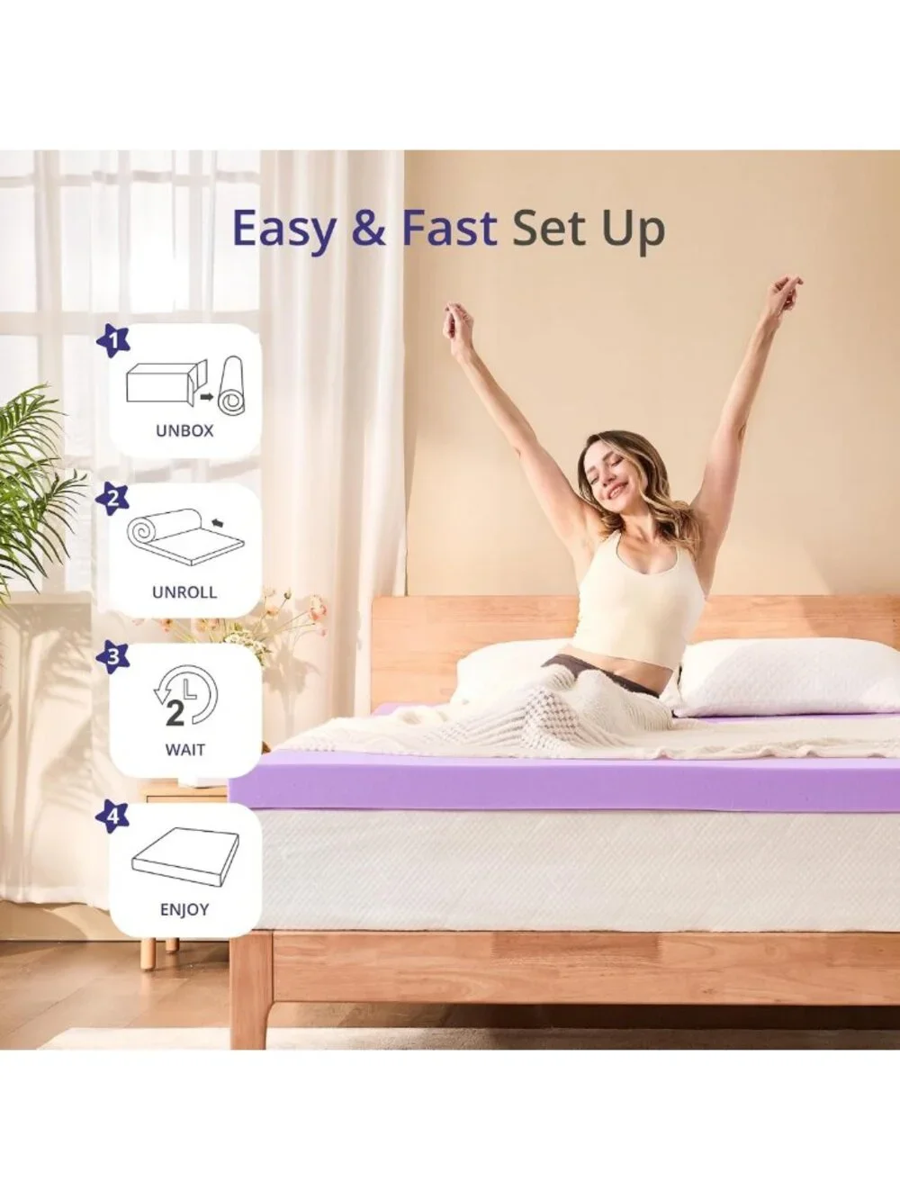 2 Inch Twin Lavender Scented Memory Foam Mattress Topper for Comfort & Support